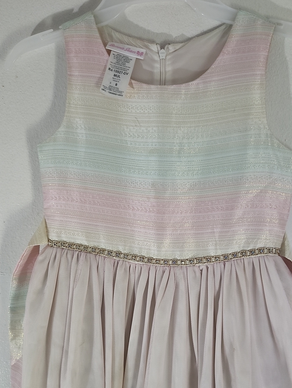 Lauren Lorraine Pastel Pink and Mint Striped Formal Dress for Girls